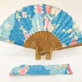 着物扇子　アンティークの絹の着物使用　日本の京都の職人が手仕事で制作　オンリーワン　プレゼントに最適 #31の画像