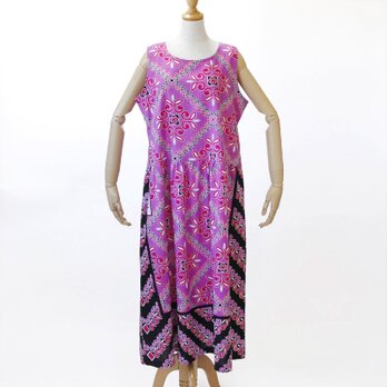 カンガのウェストギャザーワンピース（アフリカ布ワンピース）アフリカンプリント