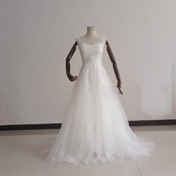 エディングドレス ホワイト Aライン エレガント レース 花嫁 編み上げ 結婚式の画像