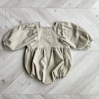 （８０ｃｍ）puffed sleeves romper／パフスリーブロンパース・サンドベージュ／出産祝いの画像