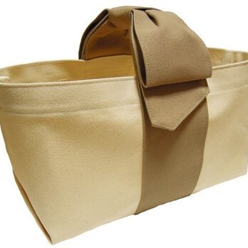 リボンハンドルトートバッグ／グレージュ