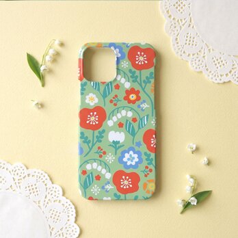 iPhoneプラケース【Flowers／グリーン】