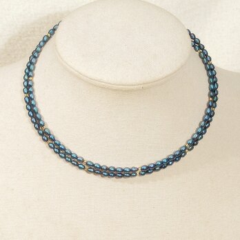 3.5mm本真珠（淡水パール）の2連ネックレス（フリーサイズ、形状記憶ワイヤー、長さ：全長約70cm、6月の誕生石）