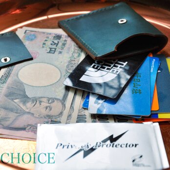 スムースプルアップレザー・ミニマム札カード財布（ブルーグリーン）の画像