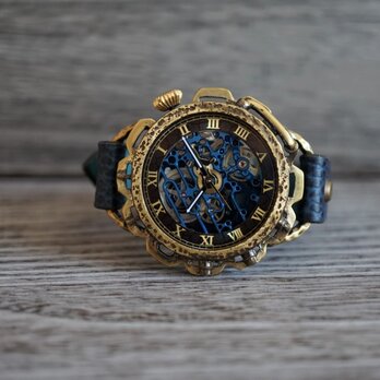 キノパンクブルーAT　真鍮 　ブルー　手作り腕時計の画像