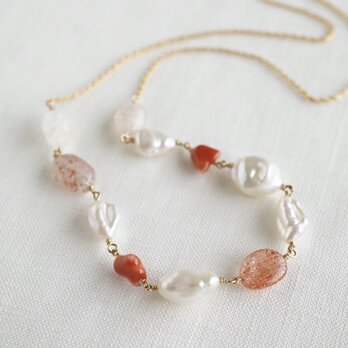 Sunstone and coral necklace 46cm [OP819]の画像