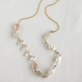 Sunstone and pearl necklace 46cm [OP820]の画像