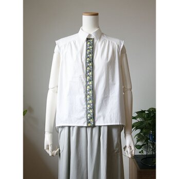 【sale】刺繍リボンのブラウス　レモン　グリーン＆ホワイト（M）の画像