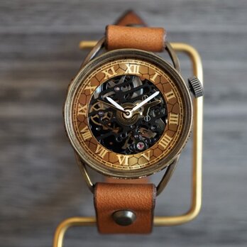 メカニックブラック　AT　キャメル　Mサイズ　真鍮　手作り時計の画像