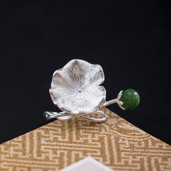 ＜受注制作＞蓮のリング　はす　花　ネフライト　自分にご褒美　プレゼント　R237の画像