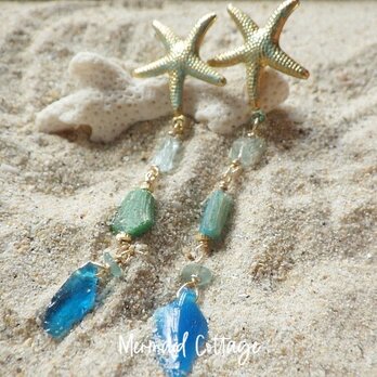 Starfish Ancient Romanglass Earrings ☆ローマングラス☆チタンポスト☆一点物の画像