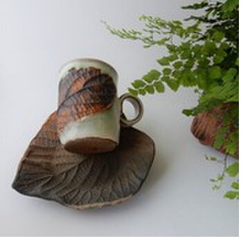 木の葉コーヒー碗皿セットの画像