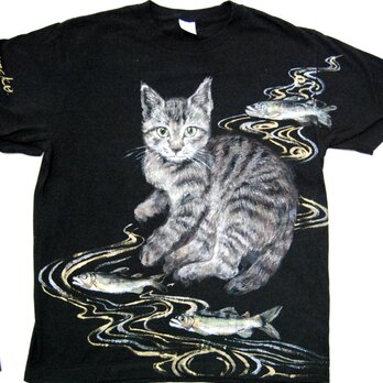 ペット　似顔絵 猫 Tシャツ　お好きなポーズ・写真で♪　リアル描写　綿　名入れ　プレゼントの画像