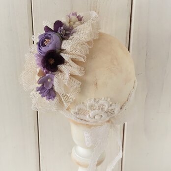 ドール用染め花のスモールヘッドドレス(MLフリー・パープル)の画像