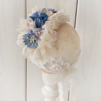 ドール用染め花のスモールヘッドドレス(MLフリー・ブルー)の画像