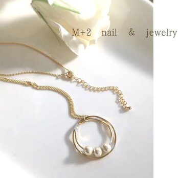 ◇送料無料◇twin Circle&pearlロング ネックレス　ネックレスの画像
