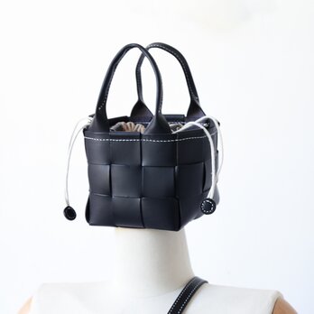 「帆布×革の組み合わせ」本革レザー編みハンドバッグショルダートートバッグ 巾着袋 肩掛け 鞄の画像