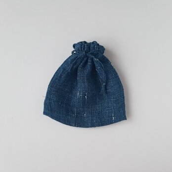 巾着袋　#02　＿　藍　手織り　マチなしの画像