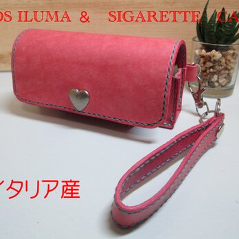 アイコスイルマ＆タバコケースストラップ付き　ピンク　イタリア産の画像