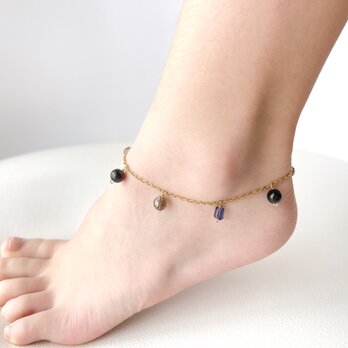 アイオライト✧モリオン✧スモーキーアイリスクォーツの御守りアンクレット✧ Iolite × Morion Ankletの画像