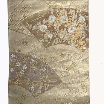 o0012b　扇文様 帯　75cm売り 正絹 / ハギレ 古布 古裂  織 材料 表具 kimono obiの画像