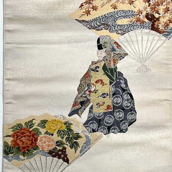 o0015　能楽 翁文様 唐織 帯 正絹 55cm売り / ハギレ 古布 古裂  織 材料 表具 kimono obiの画像