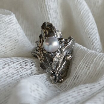 大珠ナチュラルブルー アンティーク調の指輪フリーサイズ 【あこや真珠】R-856の画像