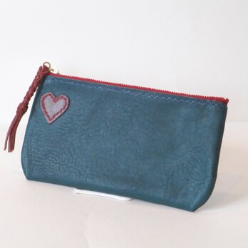 イタリア革のファスナーポーチ（オルテンシア、緑青）