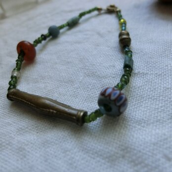 ＊happy price＊RIN＋NEブレス@アジア渡りの古シードビーズ＋アフリカの真鍮＋カーネリアン