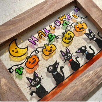 送料無料*ステンドグラス風*ハロウィン･黒猫･かぼちゃ･ハンドメイド♪の画像