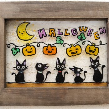 送料無料*ステンドグラス風*ハロウィン･黒猫･かぼちゃ･ハンドメイド♪の画像