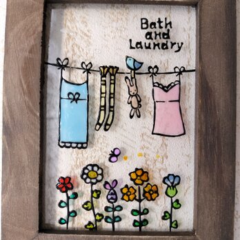 送料無料*ステンドグラス風*bath and laundry･洗濯物･ハンドメイド♪の画像