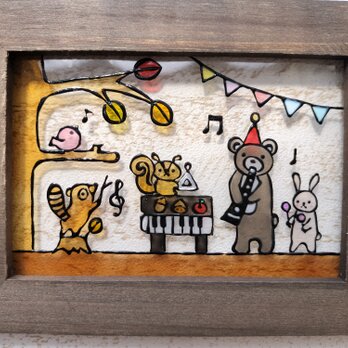 送料無料*ステンドグラス風*森の音楽会･秋･ハンドメイド♪の画像