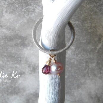 和紙リング「恋紫」淡水パール＆ロードライトガーネット