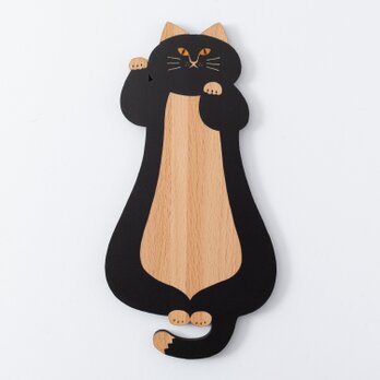 猫雑貨・ねこまみれ｜木製ロングコースター/プレート【 のびる・黒】