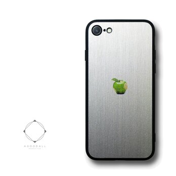 【まるで金属のようなiPhoneケース】 iPhoneケースカバー（シルバー×ブラック）青リンゴ　耐衝撃12/11/SE3~の画像