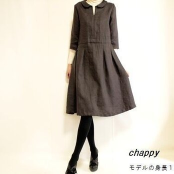 リネンワンピース（襟あり）　チャコール・M
