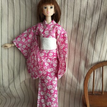 1/6サイズ(20cm)　momoko用　木綿の着物と帯（ピンク）の画像