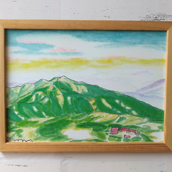 『白山からの朝』 アート ポスター  山 登山 朝日 絵 絵画 風水 水彩画 風景画 インテリア 山の絵 A4の画像