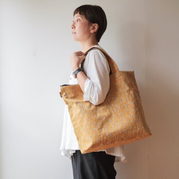 Hand block print kinchaku bag / kagiの画像