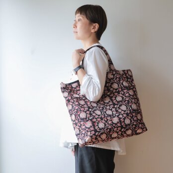 Hand block print kinchaku bag / hana akakuroの画像