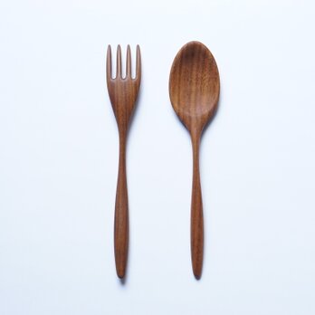 (受注生産)木のスプーン中&フォーク中セット（ウォルナット）