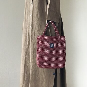尾州WOOLジャガード織　ミニトートバッグ　レッドの画像