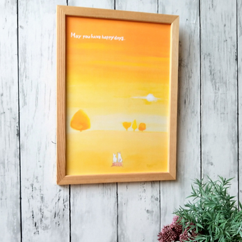 『あなたに良いことが訪れますように』 アート ポスター 夕陽 猫 風水 秋 絵 イラスト 風景画 水彩画 インテリア  A4の画像