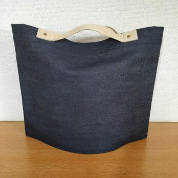 ぺたんと畳める　ミニトートバッグ (薄いベージュ) セルビッチ　赤耳　岡山デニム　エコバッグの画像