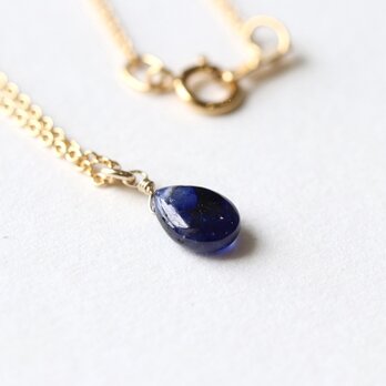 宝石質ブルーサファイア 一粒ネックレス しずく ペアシェイプ 9月誕生石 14Kgf Sサイズ
