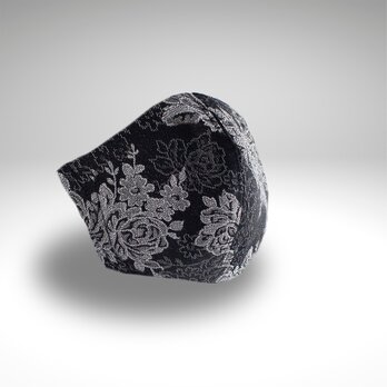 PSNY フォーマル ラルジャン・シルバー・ブラックのゴージャス・マスク 花粉フィルター入り 内側シルク 和装 法事 FG01の画像