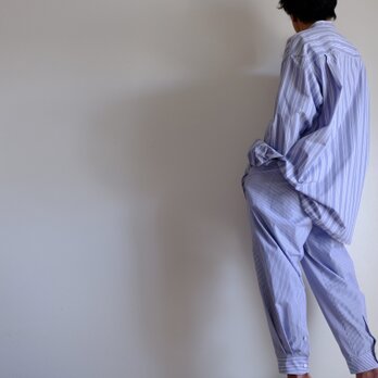 シャツ袖パンツ / トーマスメイソン コットン【ブルー系オルタネイトストライプ 】/ shirt sleeve pantsの画像
