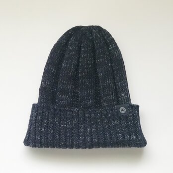 BISYU WOOL×フレンチリネン ニット帽 ネイビー杢