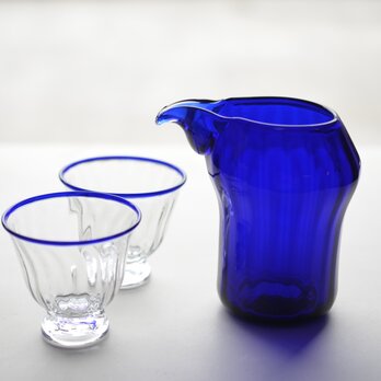瑠璃色の酒器揃い(片口)の画像